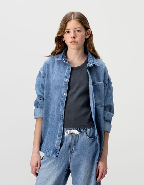 Girls’ blue denim oversized shirt - IKKS