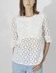 Women’s ecru eyelet embroidery cotton peplum blouse-1