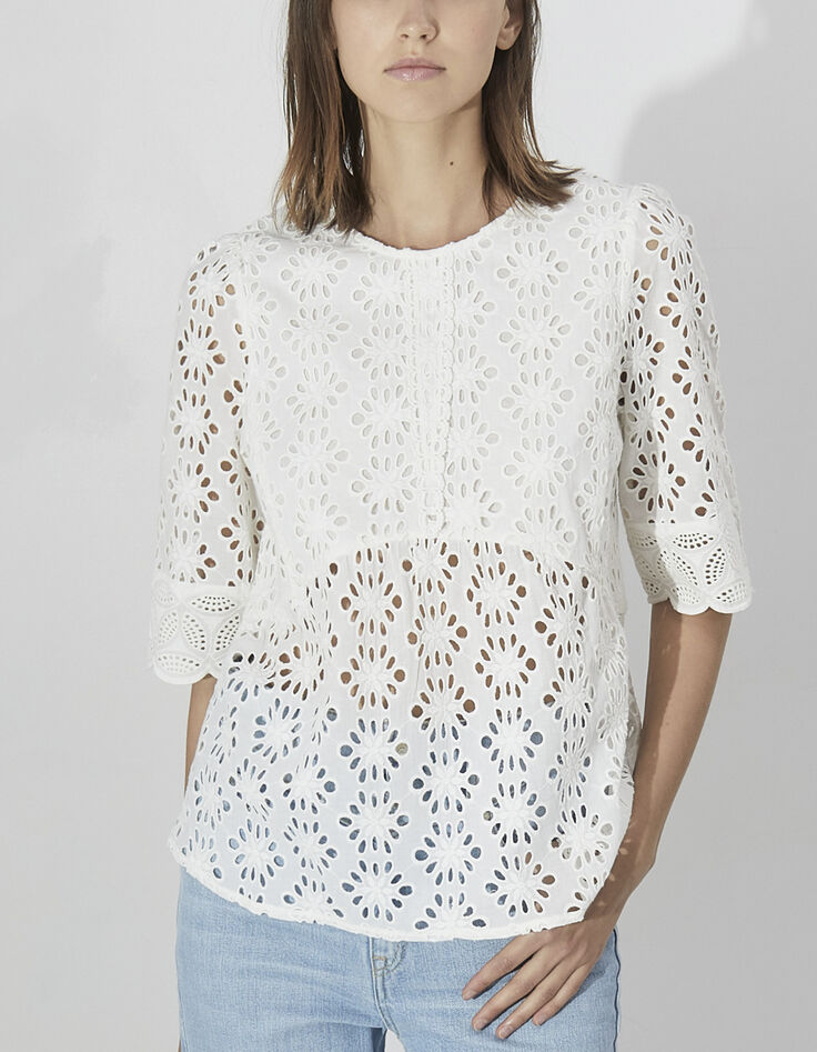Women’s ecru eyelet embroidery cotton peplum blouse-1