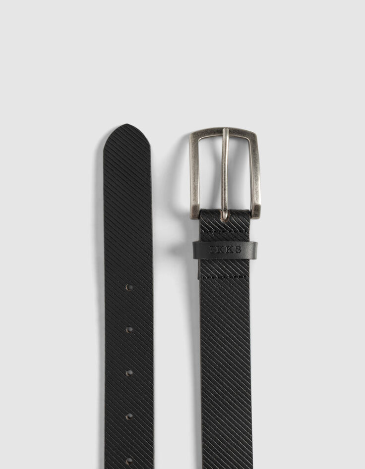 Ceinture noire cuir embossé rayures Homme-2