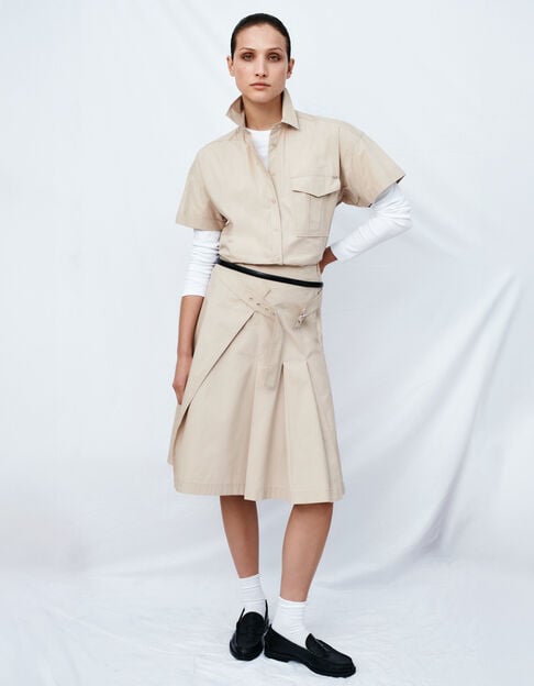 Women’s beige wraparound pleated skirt - IKKS