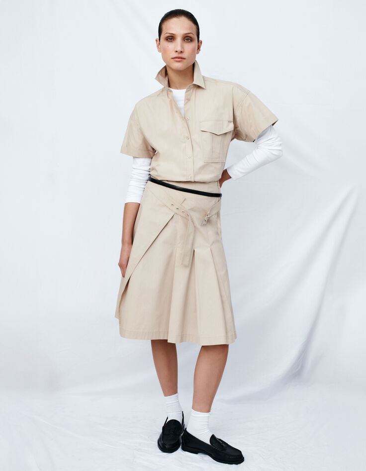 Jupe plissée beige forme portefeuille Femme-6 Jupe plissée beige forme portefeuille Femme-6