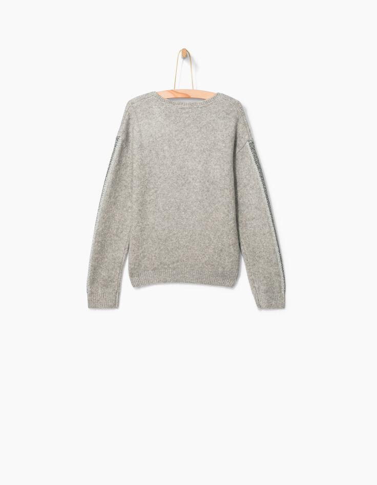 Pull gris à bandes lurex aux manches fille-3 Pull gris à bandes lurex aux manches fille-3