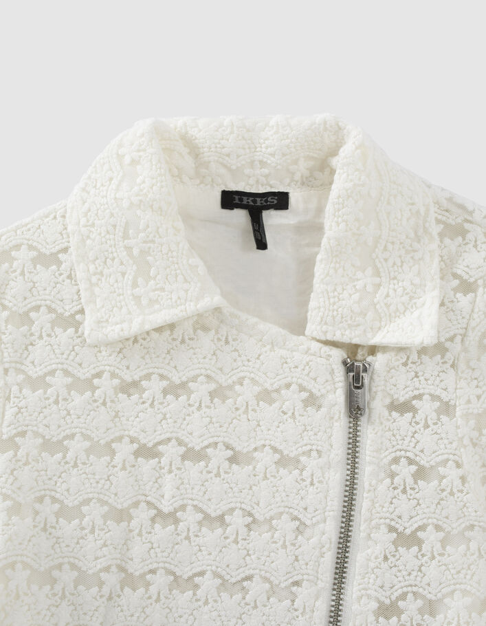 Veste blanc cassé esprit motard en dentelle fille-3