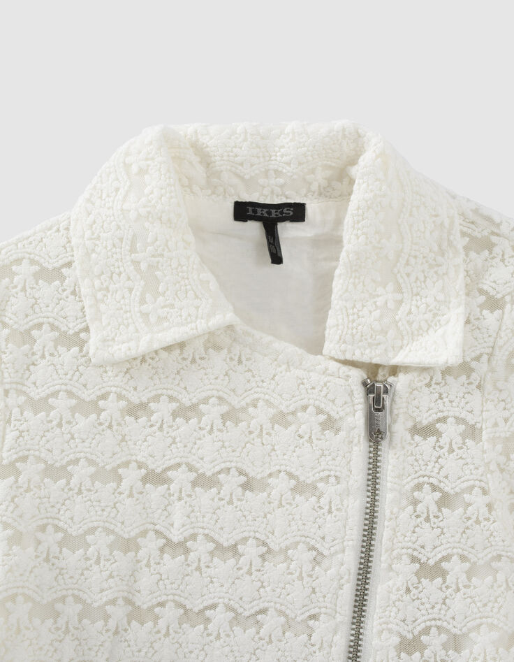 Cremeweiße Mädchen-Bikerjacke mit Spitze-2