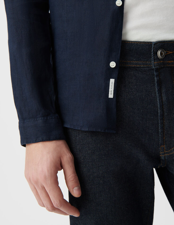 Marineblaues SLIM-Herrenhemd aus 100% Leinen-5