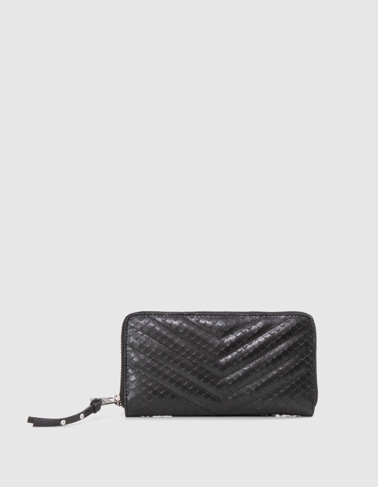 Cartera mujer 1440 Compagnon de cuero repujado negro para mujer-2