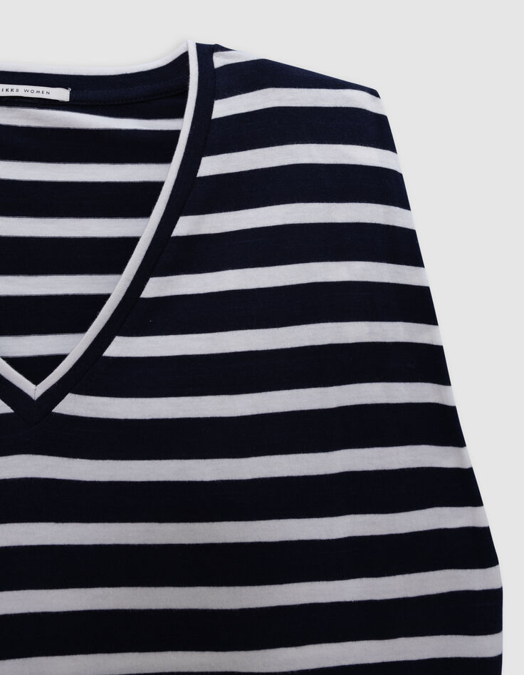 Marine-wit gestreept matrozen t-shirt met schoudervullingen Dames-6