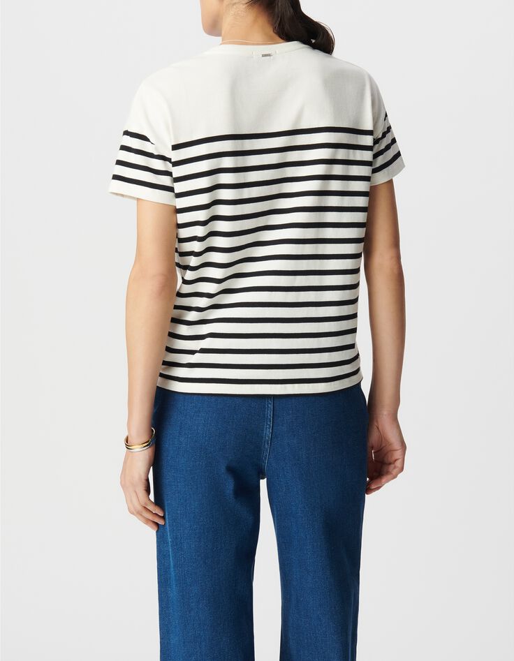 Camiseta marinera de mujer de algod&oacute;n con cuello redondo y bordado-3