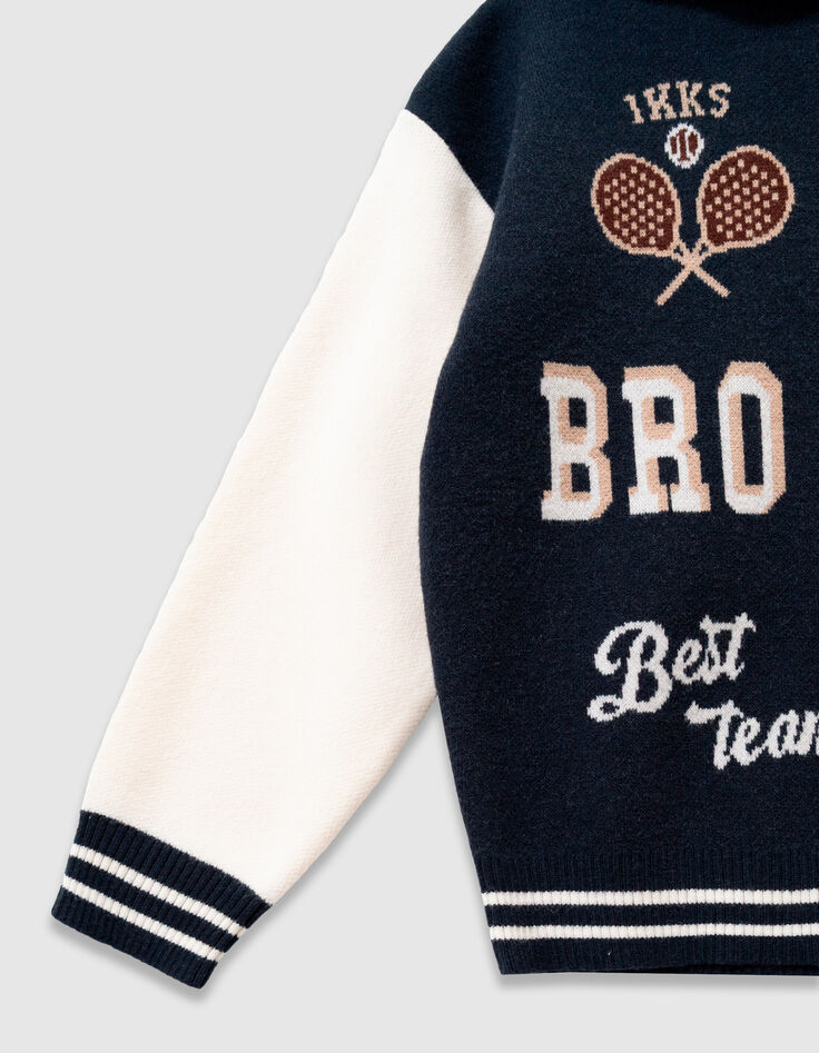 Kapuzenpulli navy jacquard gestrickt message boy-5