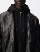 Bomber negro cuero pieza extra&iacute;ble Hombre-5