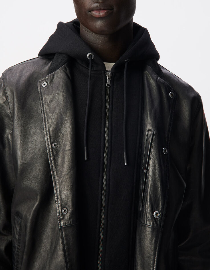 Bomber negro cuero pieza extra&iacute;ble Hombre-5