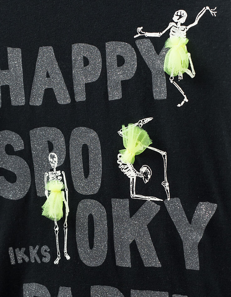 Tee-shirt noir Happy Spooky Party Halloween fille-4