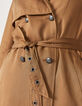 Lange beige trench in tencel afneembare ceintuur dames-6