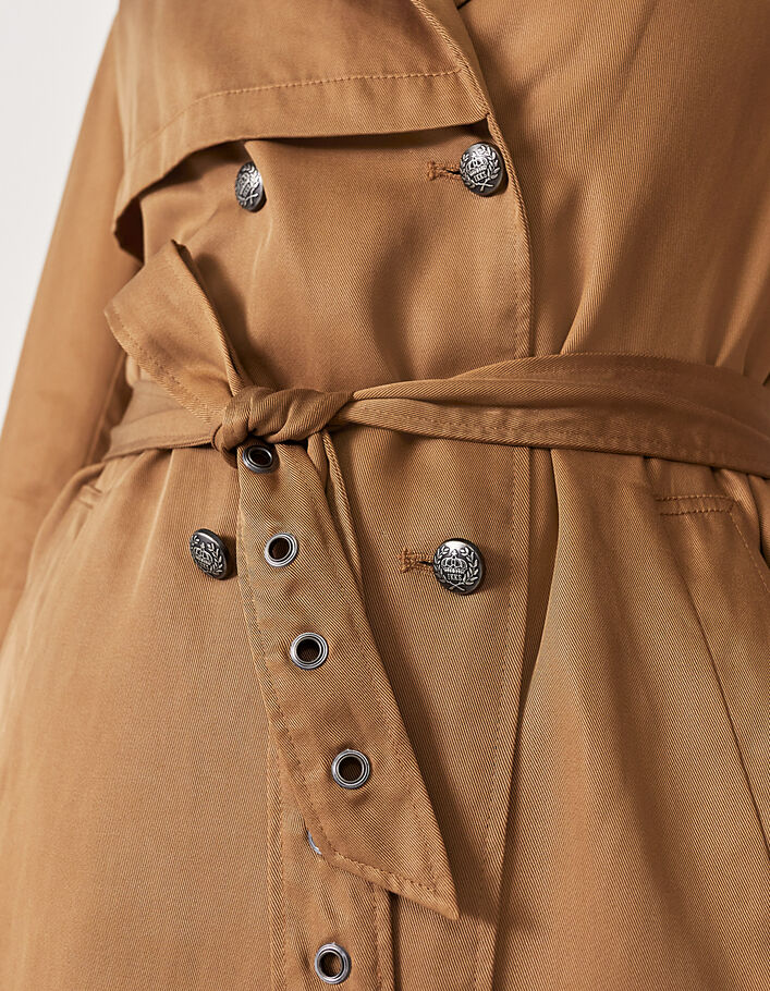 Women’s beige Tencel long trench coat with removable belt - IKKS