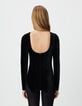 Women’s black pleated velvet knit bodysuit-4 Women’s black pleated velvet knit bodysuit-4