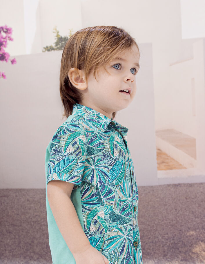 Groen hemd LENZING™ ECOVERO™ exotisch motief babyjongens - IKKS