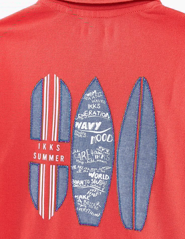 Boys’ coral polo shirt with surfboard embroidery on back-4