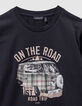 Boys’ black organic cotton T-shirt with printed van image-2