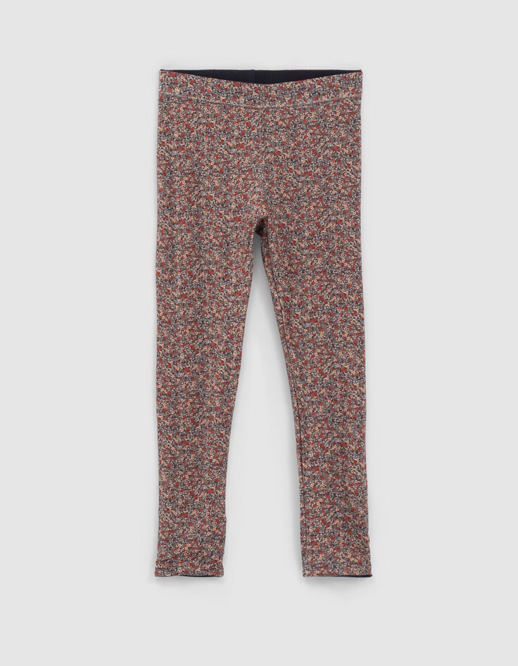 Girls' navy and micro-flower print reversible leggings-1