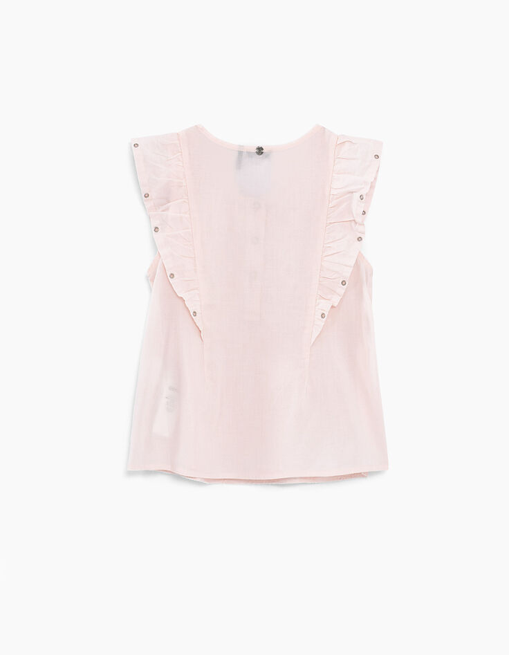 Blouse rose pâle avec volants et broderies fille-5