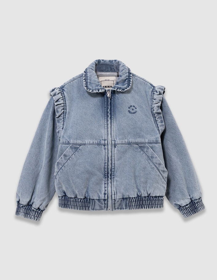 Girls' blue denim jacket with detachable sleeves IKKS
