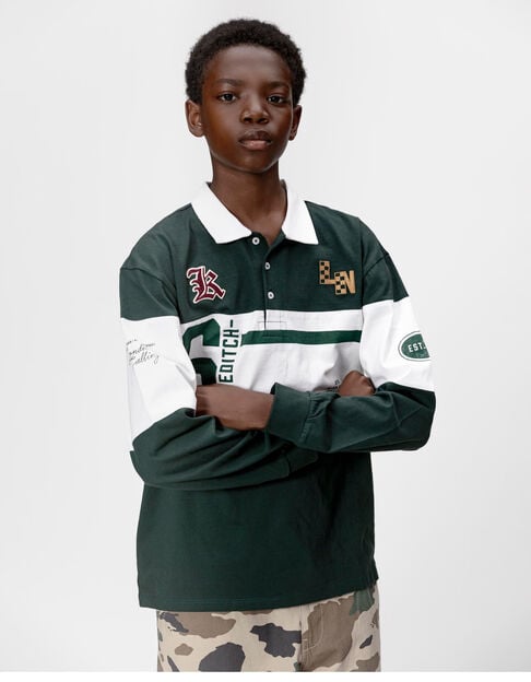Polo manches longues vert print et broderies garçon - IKKS