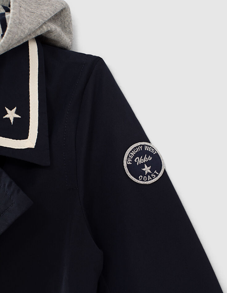 Trench navy de nailon con capucha extraíble para niña -5