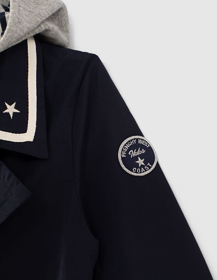Navy Mädchen-Trenchcoat aus Nylon mit abnehmbarer Kapuze  - IKKS