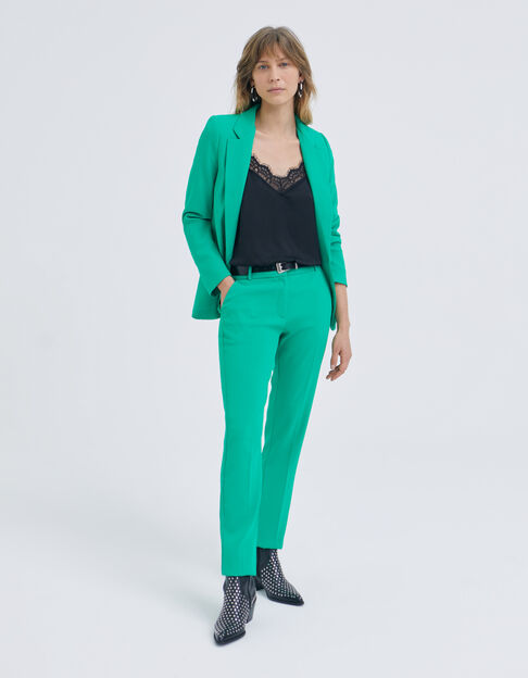 Rechte groene broek met hoge taille Dames