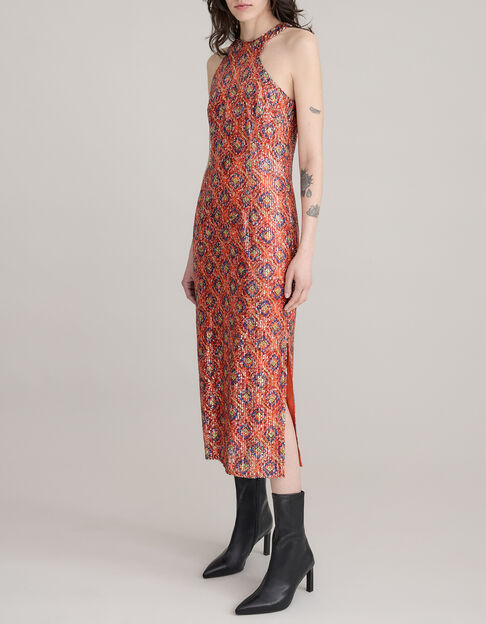 Dames midi-jurk met paillettenprint en arabesk print - IKKS