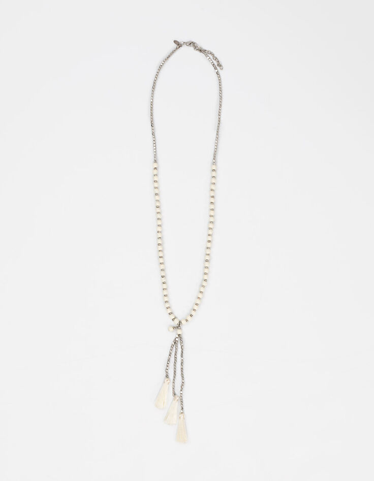 Collier sautoir perles et pompons femme-1