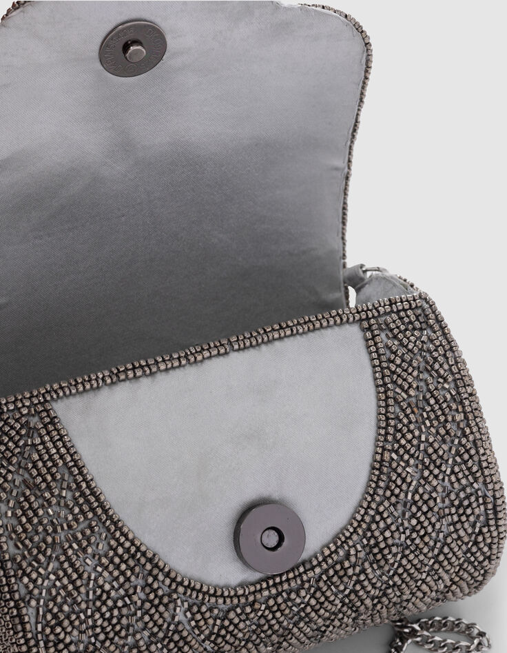 Sac à main argenté brodé perles fille-4