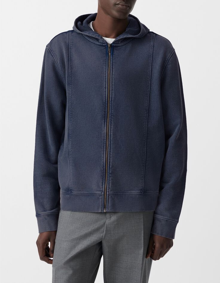 Cardigan encre &agrave; capuche molleton zipp&eacute; Homme-2