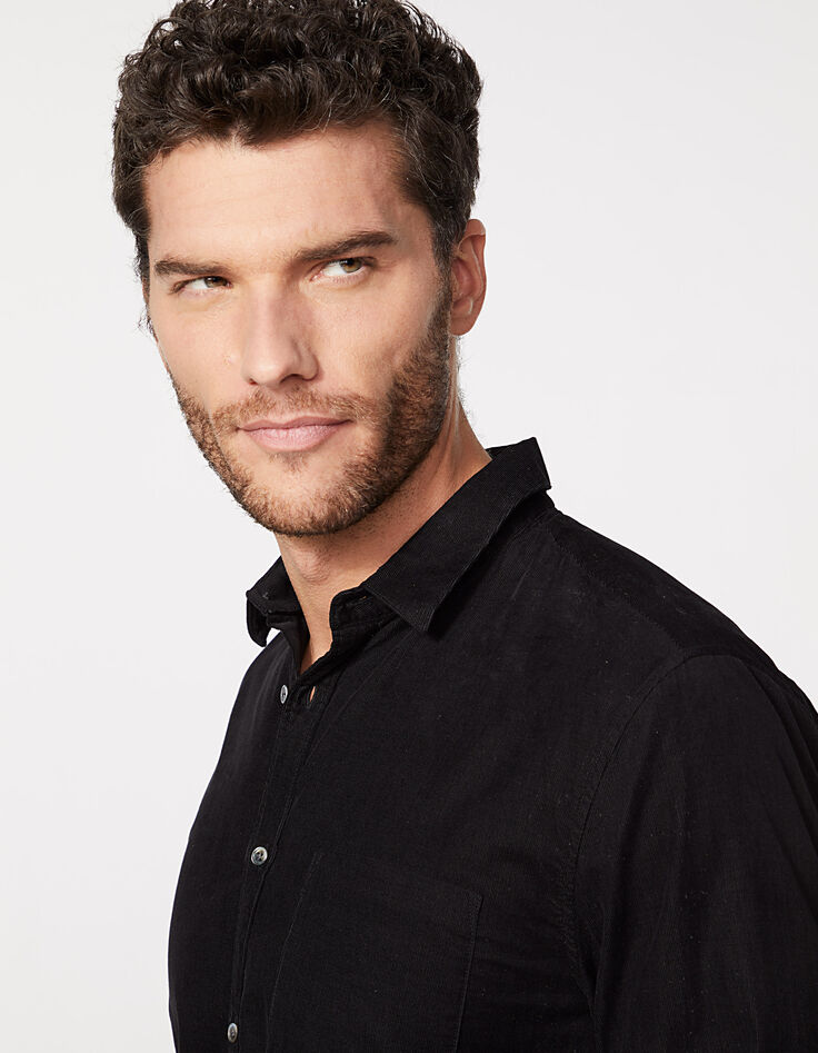 Chemise REGULAR noire en velours milleraies Homme-4