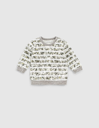 Sweat gris imprimé feuillage rayé blanc bébé garçon  - IKKS