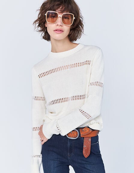 Women’s off-white knit sweater with loose stripes