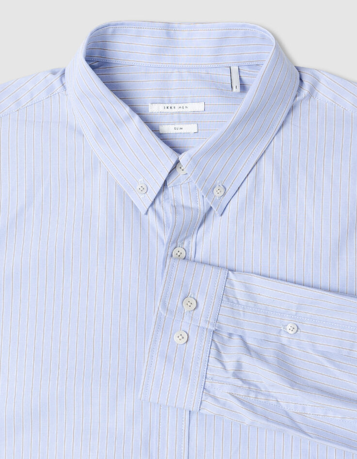Blaues Bio-Baumwollhemd gestreift Slim Fit-5