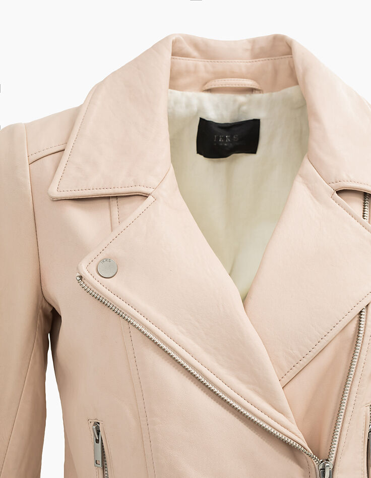 Blouson nude en cuir d'agneau détails zips femme-3