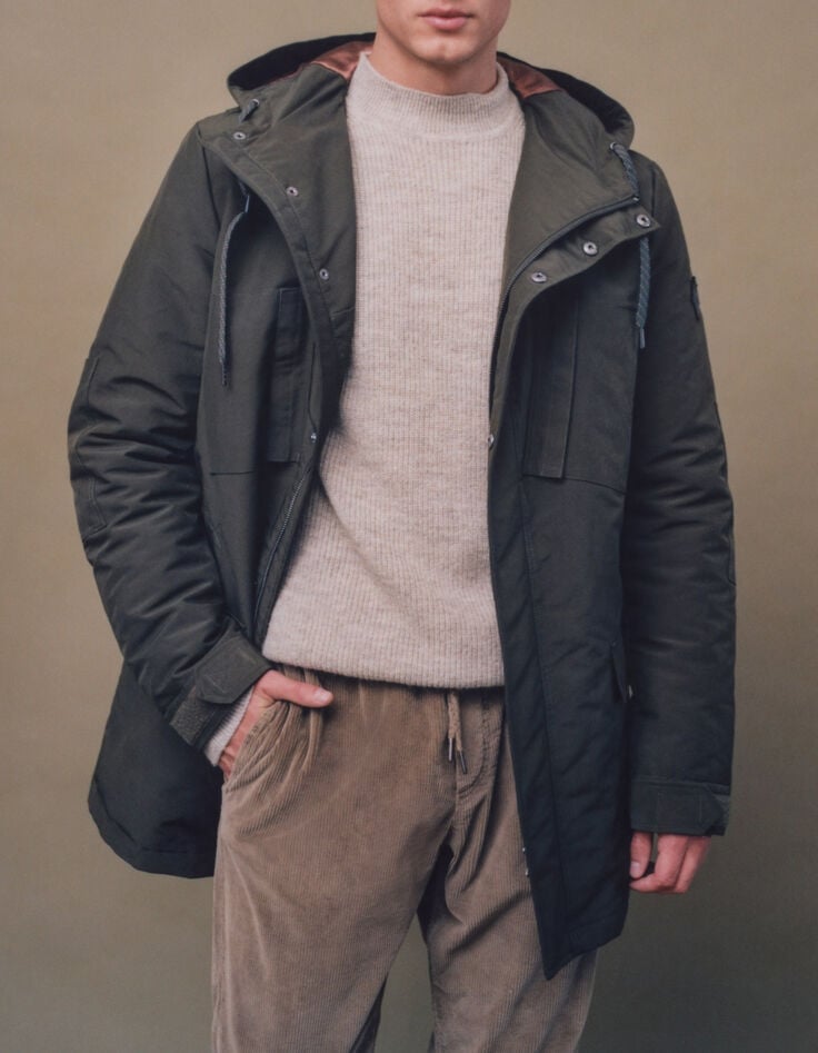 Parka kaki multipoches intérieur matelassé Homme-1