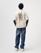 Camiseta beige algodón mangas trampantojo niño-2