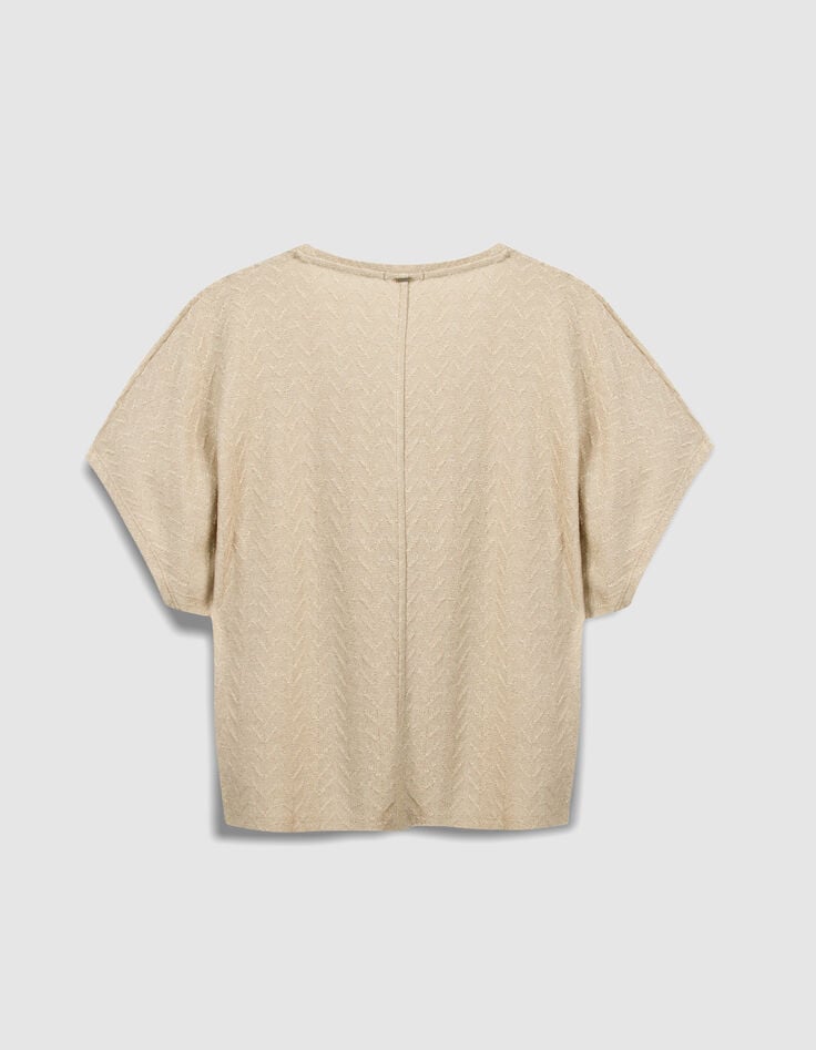 Vrouwen-T-shirt met V-hals en soepelvallende pasvorm in goudkleurig visgraatpatroon-7