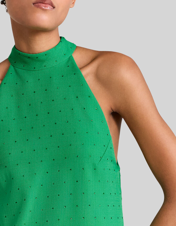 Robe menthe décor strass ton sur ton Femme-5