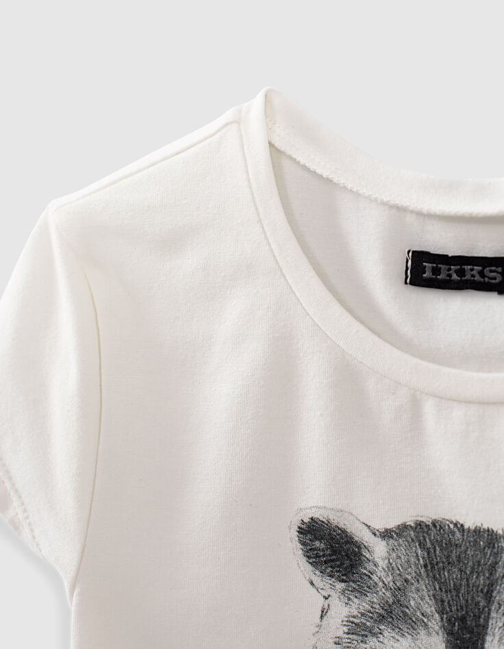 T-shirt blanc cassé à visuel raton-laveur fille-6
