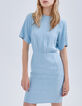 Women’s blue decorative graphic motif jacquard dress-2