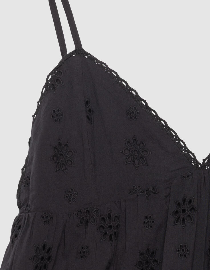 Robe fines bretelles noire broderie anglaise Femme-2