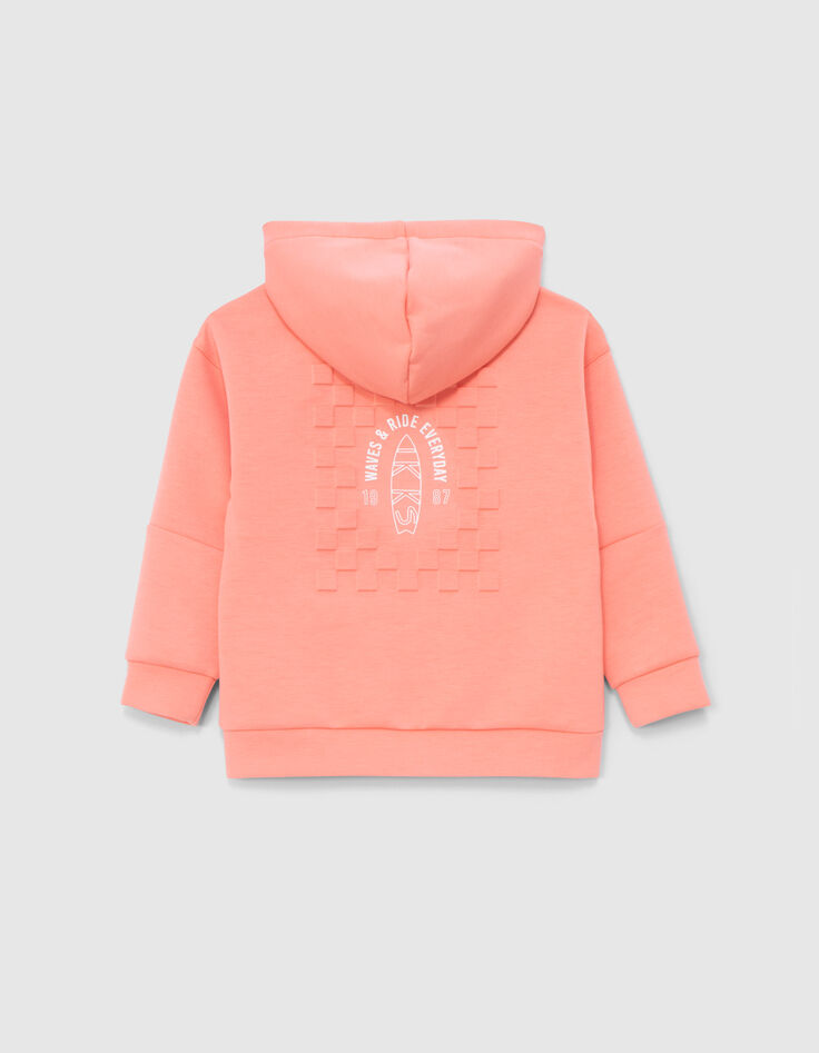 Boys’ neon orange cardigan, embossed checkerboard on back-3