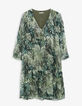 Türkisfarbenes Kleid mit Blattmuster für Damen-5