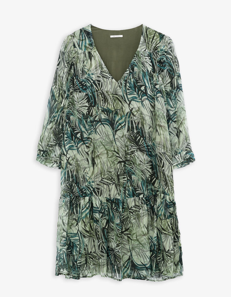 Türkisfarbenes Kleid mit Blattmuster für Damen-5