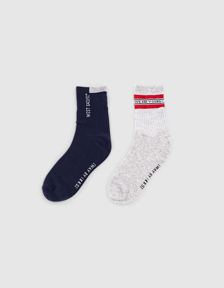 Chaussettes navy et grises côtelées garçon -3